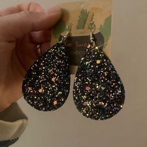 Black Glitter Teardrop Earrings